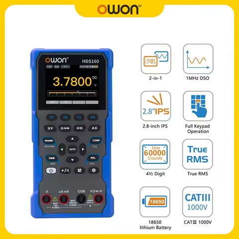 OWON HDS160 Oscilloscope, 4.5-liter 60000 Count True RMS Handheld Multimeter, 1MHz 1CH Oscilloscope,