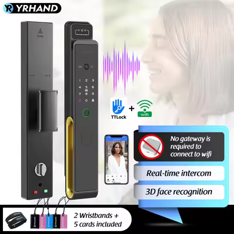 YRHAND Ttlock WiFi 3D Face Recognition Smart Fingerprint Door Lock With Camera Remote APP Real time 