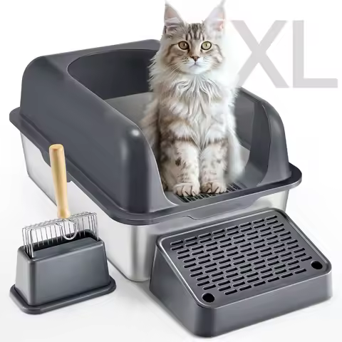 SucceBuy Cat Litter Box 6 inches Deep Extra Large Stainless Steel Cat Litter Box with Scoop Wide Fil