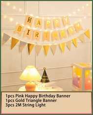 Happy Birthday Banner Flags Party Needs Happy Birthday with Led Light Wall Background Decorations