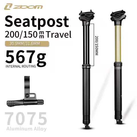 ZOOM NEW Bicycle Dropper Seatpost - 31.6/30.9mm Diameter, 150/200mm Travel, 7075 Aluminum Alloy, Int