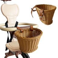 Stroller Front Basket For Kids Bike Scooter Woven Rattan Bag Waterproof Durable Handmade Storage Bas