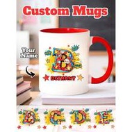 1/2/4 PCS Personalized Custom Name Comic Alphabet Ceramic Mug, Red Handle Two-Tone Coffee Cup, Pop A