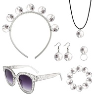 Fumwase 6Pcs 1970s Disco Accessories Set 70s Disco Accessories Women Costume Disco Ball Necklace Dis