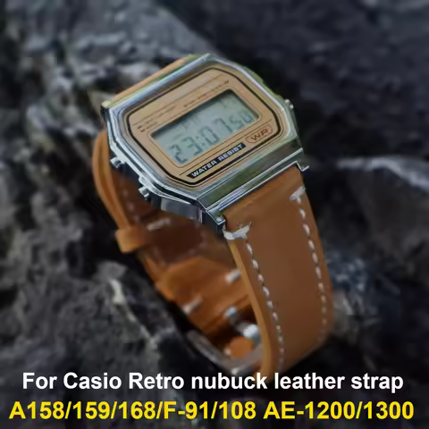18mm Genuine Leather Watch Strap For Casio A158 A168 F-91W F-108 AE-1200 AE-1300 Butterfly Buckle Re