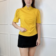 （JANUARY BRAND）Womens Short Sleeve Cheongsam Collar Top Womens Summer New Slim Fit Pure Cotton Versa