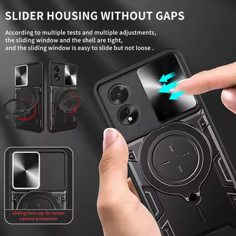 Slide Lens Protect Funda For OPPO A38 A58 A78 4G Shockproof Armor Ring Holder Phone Case for OPPO A9