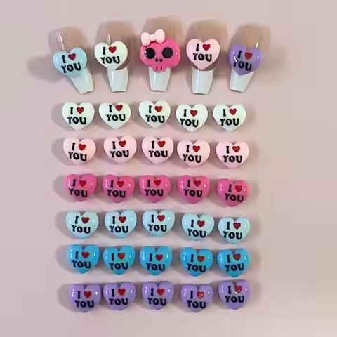 10Pcs 2025 New 3D Kawaii Y2K Dopamine Pink White Heart I Love You Valentine's Day French Acrylic Bal