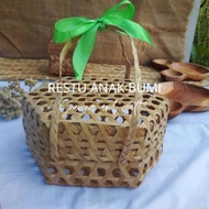 Keranjang Bambu Hexagonal uk 25x20x11cm - Wadah Kue Kering - Hampres - Parcel - Bingkisan - Tas Bamb