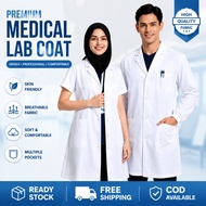 【Ready Stock】White Lab Coat Long Sleeves | Baju Doktor Perubatan Nurse Uniform Lab Gown Makmal | Doc