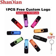 SHANDIAN 1PCS Free Customer Logo USB 2.0 Flash Drive 128GB 2IN1 OTG Pendrive 64GB Free Key Chain Pen Drive 32GB Free TYPE-C Adapters Flashdrive 16GB Mini Thumbdrive 8GB