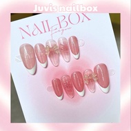 Rhinestone bow Nailbox Yearbook design fake nails ST3H