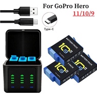 1750mAh Baery for GoPro hero 10 11 Or LED 3-Slots Charger For GoPro Hero 9 Hero10 Gopro 11 Sport Cameras essories