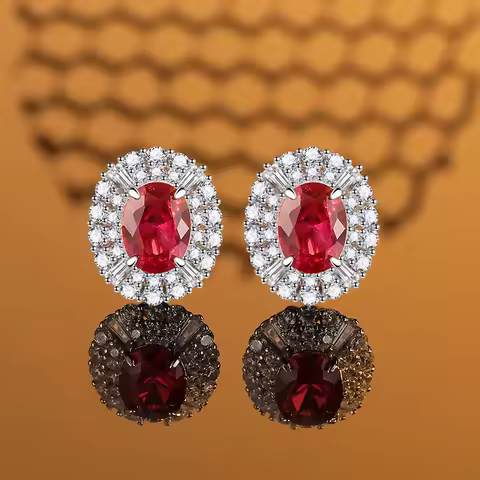 Luxury Solid Platinum PT950 Rose Red Pigeon Red Blue Green Diamond Women's Full Diamond Earrings