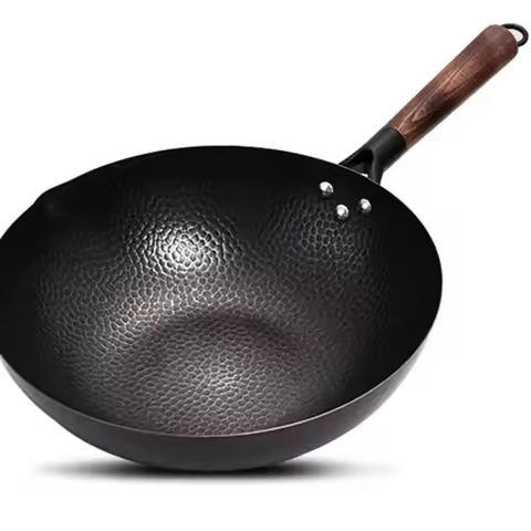 Konco Iron Wok Cast Iron Pan Non-Coated Pot General Use for Gas and Induction Cooker 32cm Chinese Wo