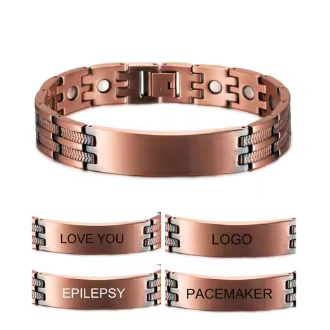 Pure Copper Bracelet Customized Name Adjustable Medical ID Bracelet Personalized Message Reminder Ma