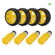 4PCS DC Electric Motor + Plastic TT Motor Tire Wheel Dual Shaft Gear Motor TT   for  Smart Car