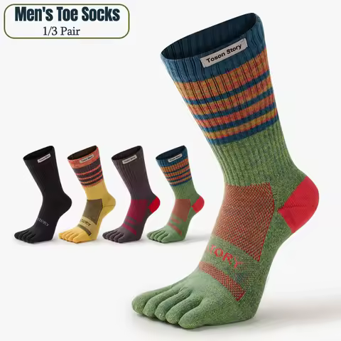 1/3 Pairs Men's Five Finger Sports Toe Socks Moisture Wicking Breathable Antibacterial Crew Socks fo