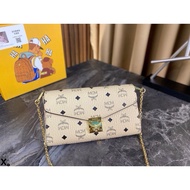 MCM1125 Beige Classic logo Chain Bag