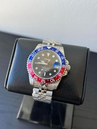 Seiko 精工自動機械芯 Seiko automatic movement 40mm case custom 改款 seiko mod 鋼殻鋼帶 人工藍寳石玻璃 藍紅鋁圈   Submariner 