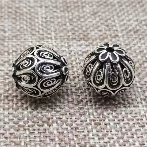 2 Pieces of 925 Sterling Silver Spiral Swirl Oval Bicone Beads for Bracelet Necklace