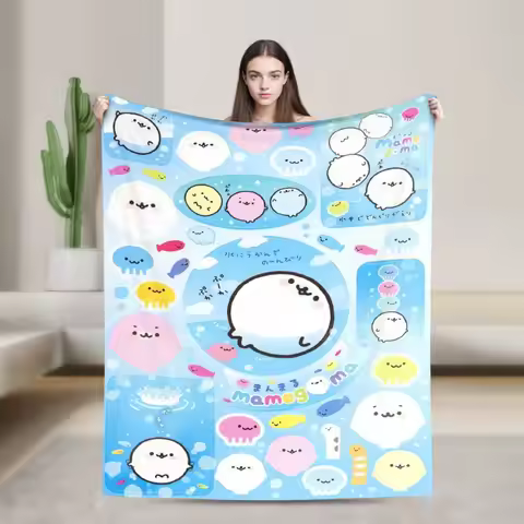 CUTE M-Mamegoma Seal Anime Soft Warm Blankets Picnic Plush Throw Blanket Print Couch Bed Flannel Bed