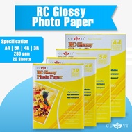 QUAFF RC Glossy Photo Paper 260GSM with Back Print A4 - 5R -4R - 3R Size (20Sheets /Pack) Waterproof