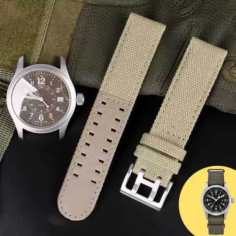 Canvas Lea-ther Bottom Watc For Hamilton Khaki Field Watch H68201993 H7060596 Watchband Seiko Watch 