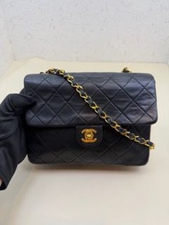 chanel 香奈兒 中古 黑卡1開 黑色金扣方胖子 鏈條包19cm 20cm