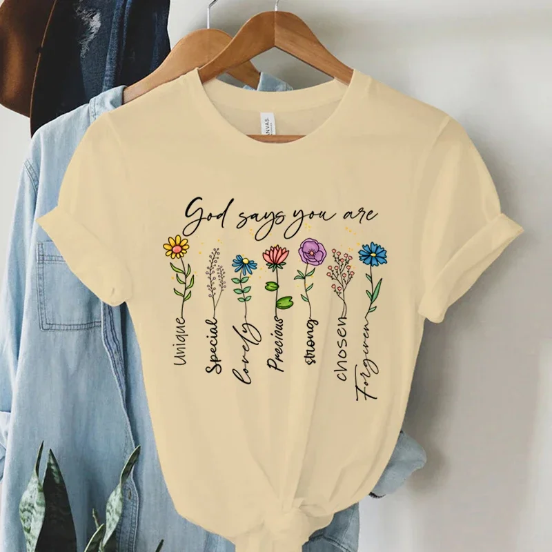 God Says You Are Unique Print T Shirt Women Gospel Music Fashion Streetwear Tops Vintage Religion Fa