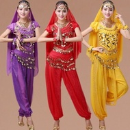 Women Belly Dancing Performance clothes indian dance Pant sequined Cropped Short Sleeve Tops Sets