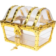 Retro treasure chest with lock and key, s pie-style storage box, transparent display case for storin