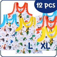 DOZENS OF 12 PCS Dino Baby Kids Singlets with Screen Printed Images 2-5 Years OEMAH DALEMAN99