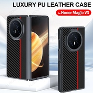 For Honor Magic V3 5G Case Luxury Carbon Fiber Texture PU-Leather Protective Phone Cover for Honor M
