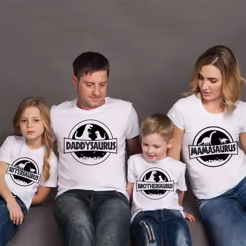 Family Matching Outfits Dinosaur Print Family Clothes Daddy Mommy Son Daughter Shirt Baby Bodysuit F