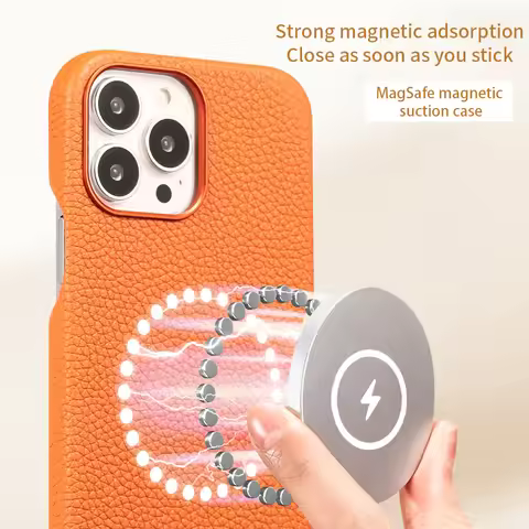 for Magsafe Case for iPhone 13 Pro Max 13 Mini 13Pro Natural Cowhide Lychee Leather Magnetic Luxury 