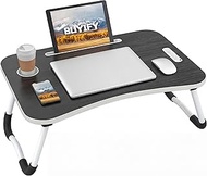 BUYIFY Folding Lap Desk, 23 Inch Portable Wood Deep Black Laptop Bed Desk Lap Desk with Cup Holder, 