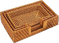 ShelterCast Rattan Napkin tray Towel holder for bathrroom counter paper and towel tray (Set of 3 (L, M, S), Honey Brown)