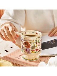 1pc 350ml/11.84OZ Cute Cartoon White Ceramic Mug, Cup, Coffee Cup,Creative Coffee Mug, Tea Cup, Idea