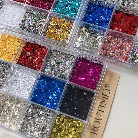 16-square mini colorful polka dot pattern, star and heart glitter, perfect for DIY nail art, artisti