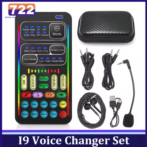 i9 Voice Changer + Headphones + Microphone Mini Live Sound Card Audio Effect Bluetooth-Compatible Po