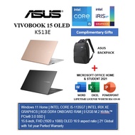 ASUS VIVOBOOK 15 OLED K513E SERIES LAPTOP (i5-1135G7/8G/512G/Share/15.6" OLED/Win11/OPI)