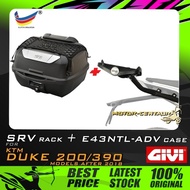 SET KOMBO KOTAK/BOX GIVI E43 E43NTL-ADV TOP CASE + KTM DUKE 250 / 390 2018 SRV SPECIAL RACK