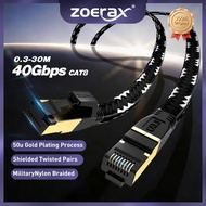 ZoeRax CAT 8 Ethernet Cable 8-30M, 40Gbps 2000MHz, Flat & Braided, 30AWG Shielded LAN Wire for Gamin