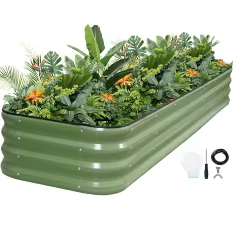 5-in-1 Adjustable Raised Garden Bed Kit Galvanized Planter Boxes for Vegetables Flowers 12" Tall Mul
