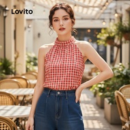 (trendy5)Lovito Casual Plaid Ruched Tank Top for Women L128ED333