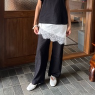 Sora layering satin lace skirt asymmetrical skirt/ lace skirt/ satin skirt/