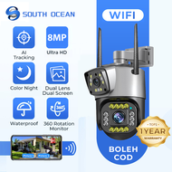 SouthOcean Dual Lens 8MP CCTV Camera wifi 360 Wireless Outdoor Waterproof WiFi Camera Motion Detection Color Night Vision Security Camera CCTV Wireless Connect Phone Camera for House