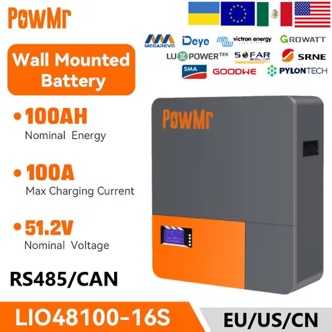 PowMr 48V 100AH Power Wall LiFePo4 Battery 5KWH BMS 6000 Cycle Energy Storage Battery CAN RS485 16S 