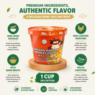 Mr.Lai Chicken Wonton Cup Noodles 132g Non-Fried Instant Halal Chicken Broth Noodle Ready To Eat